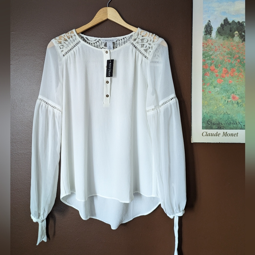 NWT White House Black Market Romantic Lace Insert Blouse